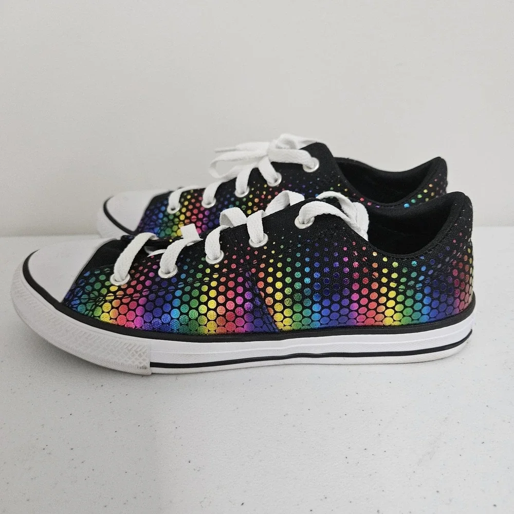 Converse All Star Kids SZ 4 Rainbow‎ Metallic Polka Dot Low Top Sneakers 666310F